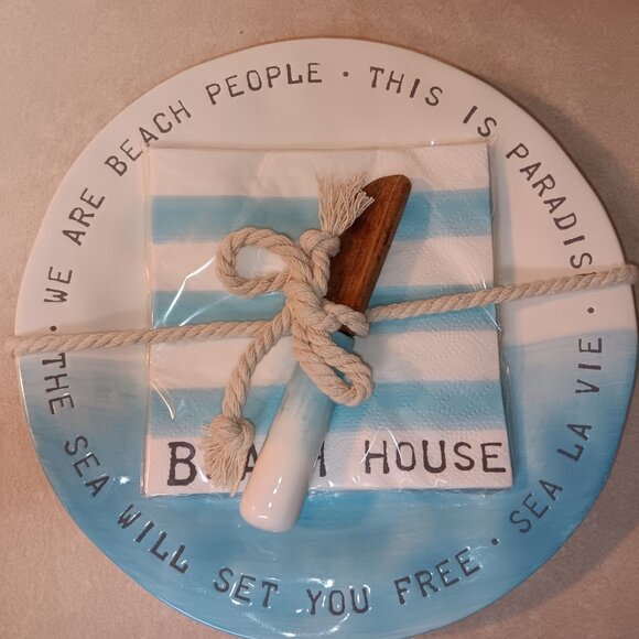 BEACH HOUSE PLATE SET WITH SPREADER AND NAPKIN - Picture 3 of 4